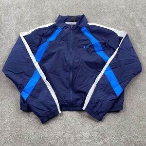 Under Armour Womens XL Loose UA Icon Crinkle Jacket Navy Blue White Blue